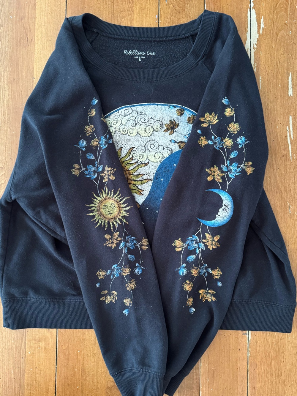 Rebellious One Whimsigoth Celestial Sun Moon Graphic Fleece Crewneck Sweatshirt - Picture 3 of 11